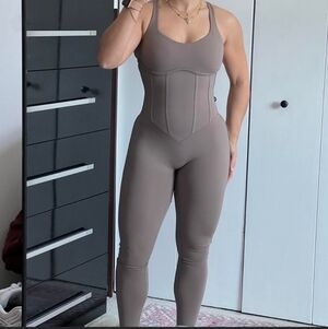 Buffbunny Chai Latte Beige Corset Bustier Bodysuit Jumpsuit md